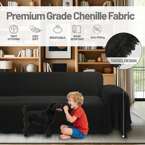 Housse de canapé en chenille noire imperméable en forme de L, motif géométrique, extensible, lavable, résistante aux rayures, facile à nettoyer - Product Image 5