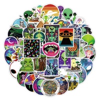 50 autocollants décoratifs en PVC imperméables, motifs extraterrestres de dessins animés, pour ordinateur portable, agenda, scrapbooking, skateboard, bouteille, décoration murale