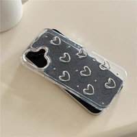 Coque de téléphone transparente antichoc en TPU avec motif cœur et fleurs, étui souple en époxy scintillant simple pour femmes, compatible iPhone 17 Pro Max, 16, 15