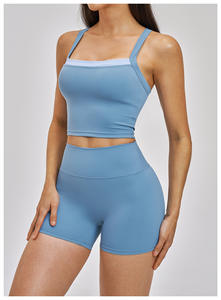 Ensemble de yoga effet seconde peau avec logo personnalisé, sexy, à bretelles spaghetti, sans couture, 5 pièces, tenue de sport pour la gym, taille élastique, direct usine - Product Image 2
