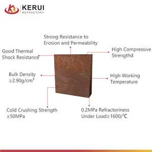 Kerui 95% magiê gạch MgO gạch chịu lửa magnesia Oxit sắt Spinel gạch chịu lửa cho Lò thủy tinh