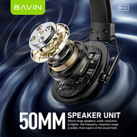 BAVIN BH63 Headset Gaming mikrofon AAC penutup telinga tertutup 50mm suara HiFi On-Ear & Over-Ear