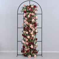 Offre Spéciale rouge rose vert fleur coureur boule soie Rose fleur Arrangement bordeaux pièce maîtresse boule pour mariage scène Table décor