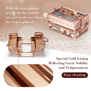 Rose Gold Clear Acrylic <b>Makeup</b> <b>Case</b> with 4 Trays Transparent Cosmetic Organizer Box for Storage and Travel <b>Makeup</b> Box Storage - Product Image 4