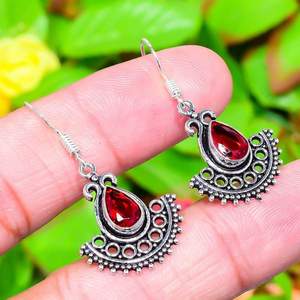 Natural <b>Garnet</b> 7x5 MM Pear Shape Gemstone <b>Earrings</b> | Genuine <b>Garnet</b> Pear Cut Stones | 925 Sterling Silver Handmade <b>Earrings</b> - Product Image 1