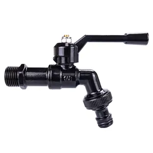 Tmok 16 bar 1/2"*3/4" Black Brass Garden Faucet Water Tap Bibcock with Hose Connector Nipple