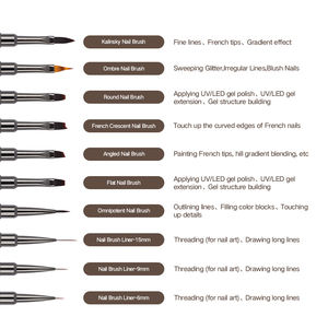 Ensemble de 10 pinceaux à ongles de haute qualité, manche en métal, poils en nylon et en kolinsky, pour la décoration des ongles, la peinture, le design, pour salon de manucure - Product Image 6