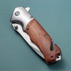 Couteau pliant d'extérieur Dropshipping Shopify, haute dureté 58HRC, acier inoxydable, outil de survie EDC, outil de poche avec manche en bois - Product Image 2