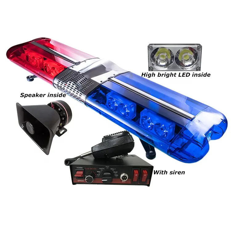 Ambulance warning revolving light DC12V red blue lightbar with siren speaker