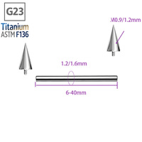 Barbell droit en titane G23 ASTM F136 personnalisé pour la vente en gros, hypoallergénique, avec pointe, pour piercing lèvre et hélix