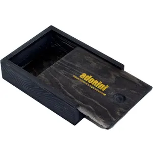 Factory Customize Hot Stamped Logo Black Delicacy Wood Craft Box Wholesale with Sliding Lid