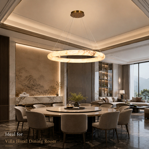 Natural Alabaster Ring Chandelier Modern <b>Round</b> Pendant <b>Light</b> Luxury Stone <b>Ceiling</b> Lamp for Villa Hotel Dining Room OEM ODM - Product Image 2