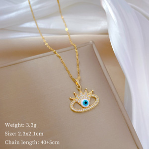 สร้อยคอตาปีศาจสแตนเลสชุบทอง 18k คุณภาพสูง ประดับเพชรซิคอนสีน้ำเงิน สำหรับผู้หญิง - Product Image 3