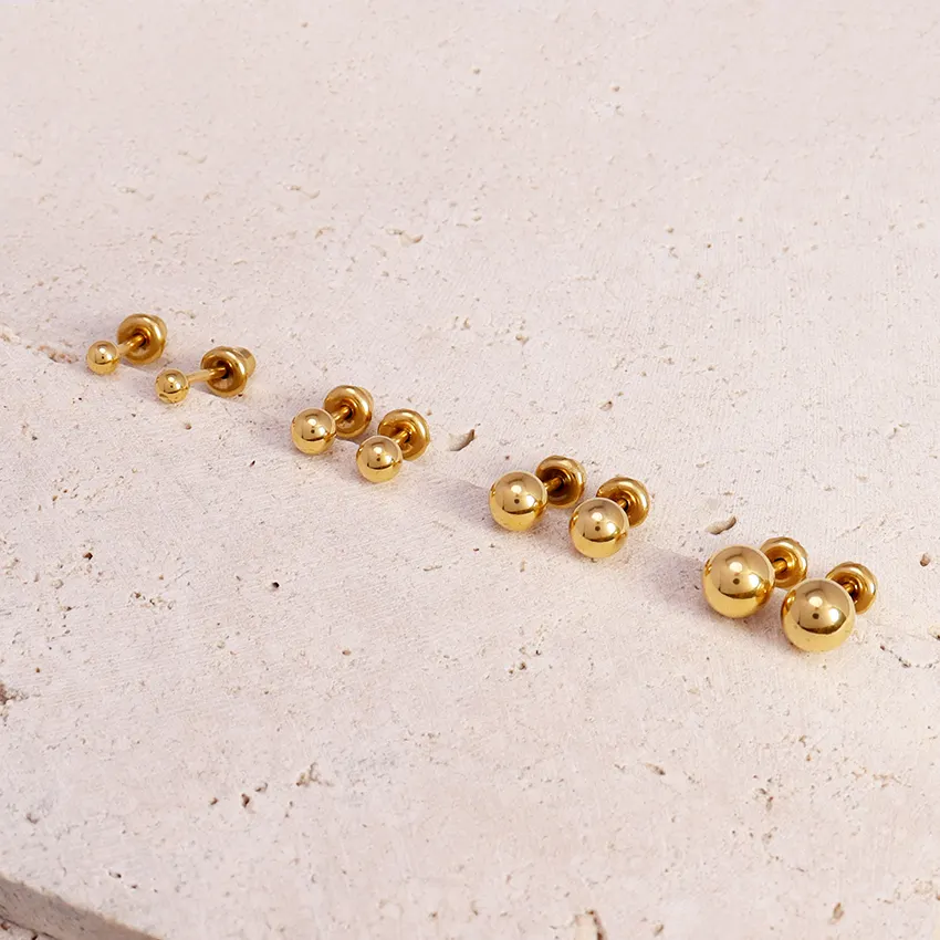 Einfache 18 Karat vergoldete Edelstahl runde Perle Kugel Ohr stecker Schmuck Schraube Ohrringe Mini Piercing Ohrring Pfosten Frauen