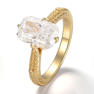 Ювелирное изделие Provence: Обручальное кольцо для невесты из желтого золота 18 карат с выращенным в лаборатории бриллиантом IGI-сертифицированной огранки «кушон» 3 карата - Product Image 1