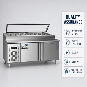 Table de préparation réfrigérée commerciale en acier inoxydable pour pizzas, salades et sandwichs, avec bacs à ingrédients pour restaurant - Product Image 6