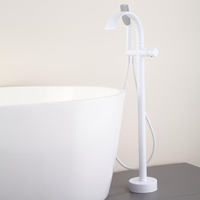 Robinet de baignoire en laiton à poignée unique contemporain, montage au sol, cascade pour robinet de baignoire de salle de bain avec douchette