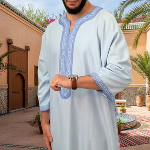 Authentic Moroccan Embroidered <b>Men's</b> Traditional Muslim <b>Thobe</b> Spring Floor Length Long Sleeve Comfortable Vintage Breathable - Product Image 3