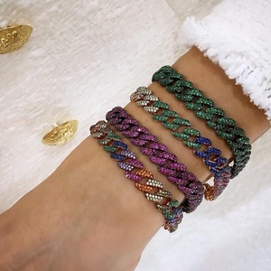 <span class=keywords><strong>Bracelet</strong></span> chaîne cubaine Miami en zircon cubique <span class=keywords><strong>rouge</strong></span>, bleu, vert, coloré, pour femmes, bijoux - Product Image 4
