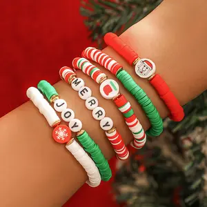 Lateefah OEM 2023 hadiah Natal huruf Santa Claus kontras 4 buah satu Set gelang