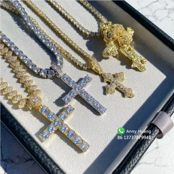 Luxury fashion jewelry custom vvs moissanite cross pendant 925 silver iced out trending diamond cross pendant necklace men
