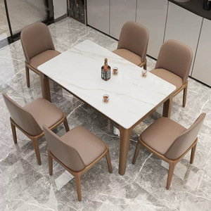 Italian Stone Slab Dining <b>Table</b> Chair Set Modern Design Solid <b>Wood</b> <b>Small</b>-sized Luxurious Rectangle Shape - Product Image 2