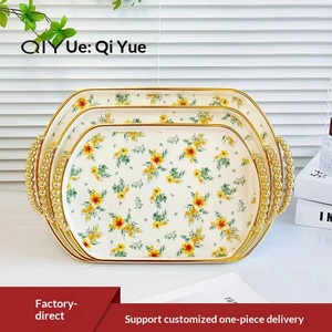 Nouveau plateau de rangement pour plantes en plastique au design vintage, motif <span class=keywords><strong>fleur</strong></span> d'hibiscus platine, ensemble de vaisselle dorée, assiettes et plateaux de cuisine - Product Image 4
