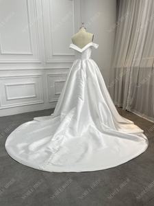 여성 오프 숄더 미카도 포켓 아이보리 라인 사용자 정의 신부 웨딩 원피스 - Product Image 4