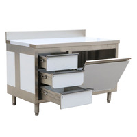 Meja Kerja Dapur Komersial Modern Stainless Steel Custom dengan Laci dan Papan Belakang, Mudah Dibersihkan, Finishing Perak