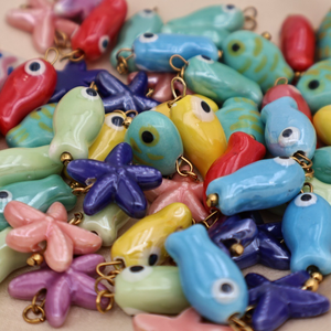 سحر حيوان بحري من السيراميك مطلي يدويًا ، كفالة من الفولاذ المقاوم للصدأ مطلية بالذهب عيار 18 قيراط ، سمك استوائي بورسلين ، نجم البحر والدلفين P - Product Image 5