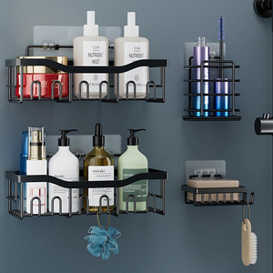 XQ-Moderno Portaoggetti per Doccia in Acciaio Nero a Singolo Ripiano, Organizzatore Autoadesivo per <span class=keywords><strong>Bagno</strong></span>, Durevole e <span class=keywords><strong>Salvaspazio</strong></span>, Senza Foratura - Product Image 3