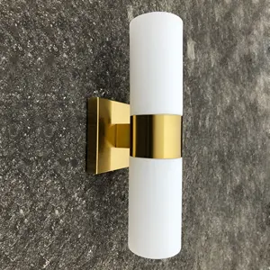 Brushed Brass Finished Modern Glass Wall Sconce Hotel Room Lighting Bathroom Wall Light Fixtures Mirror Up Down Wall Lamps