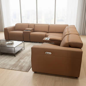 Ensemble de canapés modulaires en cuir véritable en forme de L, modernes, inclinables, avec fonction de massage extensible, pour appartement, hôtel, villa - Product Image 3