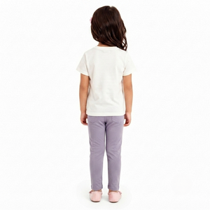 Vente en gros de vêtements pour filles, ensemble t-shirt et leggings imprimés en coton 95%, tenue décontractée en deux pièces, inspection qualité 100%, sur mesure - Product Image 3