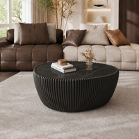 Table basse moderne en marbre en forme de goutte d'eau avec cuir PU cannelé anthracite foncé, table centrale sculpturale de luxe