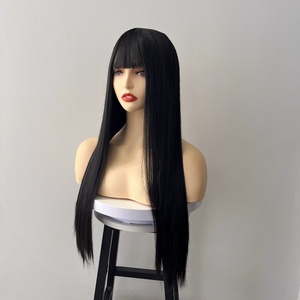 Perucas de Cabelo Humano Brasileiro Liso de Alta Densidade com Renda Frontal, Super Sem Cola, Feitas à Máquina, Comprimento Longo, com Franja, 180% - Product Image 3