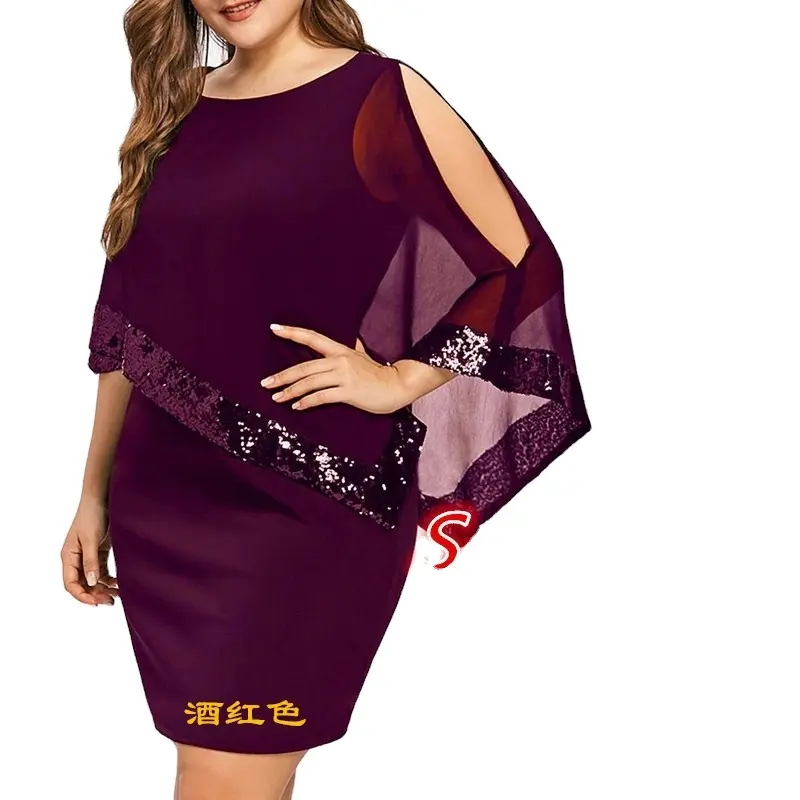 Robe Mini de soirée en mousseline de soie rouge, tenues ajourées sans bretelles, Sequins, grande taille 5XL, collection automne pour femmes