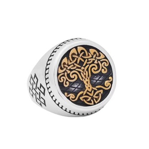 Yunnique – bague en acier inoxydable pour hommes, motif géométrique d'arbre de vie, couleur or, bijoux cadeau - Product Image 4