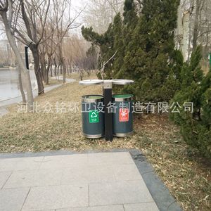 Dual Drive Outdoor Recycling <b>Bin</b> Galvanized Steel Round Modern With <b>Lid</b> Park Street Use ZMD 02 - Product Image 4