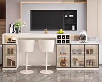 Îlot de cuisine blanc personnalisé avec comptoir en marbre artificiel, armoire à vin latérale en verre à charnières, éco-responsable pour la maison