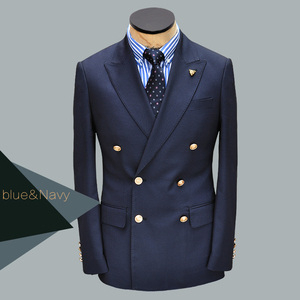 Prezzo all'ingrosso doppio petto fibbia in oro <span class=keywords><strong>blu</strong></span> <span class=keywords><strong>Navy</strong></span> abito Slim Fit da <span class=keywords><strong>uomo</strong></span> - Product Image 1