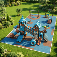 Ensemble d'équipements de jeux extérieurs robustes et complexes pour enfants, idéal pour les parcs communautaires et les aires de jeux extérieures.