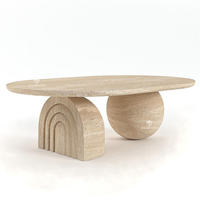 Table basse ronde en pierre Kumusi, grande table de salon magnifique, table centrale en marbre et bois
