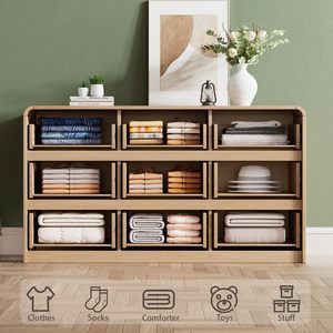 <span class=keywords><strong>Commode</strong></span> à <span class=keywords><strong>9</strong></span> <span class=keywords><strong>tiroirs</strong></span> avec vitrine en verre encastrée, rails métalliques silencieux, <span class=keywords><strong>commode</strong></span> sans poignées pour vêtements - Product Image 6