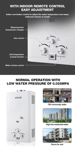 เครื่องทำน้ำร้อนแบบมีโพรเพนติดตั้งบนผนังบ้านและมีความปลอดภัยทำจากทองแดง12L 10L 8L 6L 16L 20L - Product Image 3