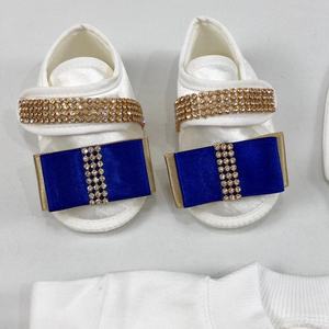 Tela de algodón 100% de alta calidad, tejido de punto personalizado de manga larga, Burbuja de bambú, 4 piezas, conjunto de Pelele de bebé azul y dorado - Product Image 4