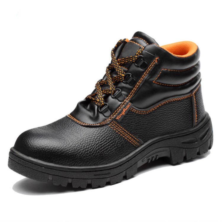 Men's Black Breathable Leather Steel Toe Safety Shoes Winter Autumn Fabric Rubber Insole Working Boots For Spring For Factory