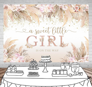 Boho Bonjour Bébé Toile de Fond Boho Chic Rose Fleurs Baby Shower Fond Vinyle Une Douce <span class=keywords><strong>Petite</strong></span> <span class=keywords><strong>Fille</strong></span> Est Sur Le Chemin Parti <span class=keywords><strong>Papier</strong></span> <span class=keywords><strong>Peint</strong></span> - Product Image 3