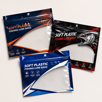 Sacs d'emballage pour appâts en plastique souple refermables à fermeture éclair, imprimés sur mesure, transparents, étanches, pour leurres de pêche, avec trou de suspension