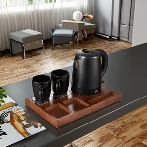 <span class=keywords><strong>Tray</strong></span> Vintage 5 Bintang Hotel selamat datang kayu pinus Set baki kayu 1.0 L lapisan ganda ketel listrik tahan karat & <span class=keywords><strong>2</strong></span> cangkir keramik - Product Image 2
